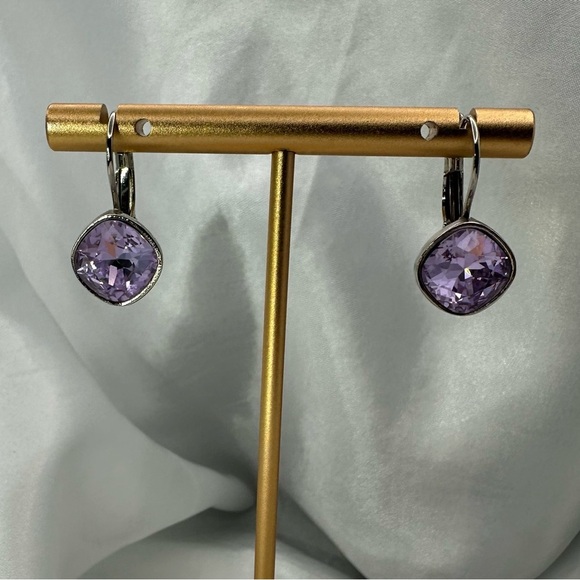 Lavender Drop Earrings with Swarovski Elements–Silver Plated Bohemia Jewelry - Picture 1 of 8